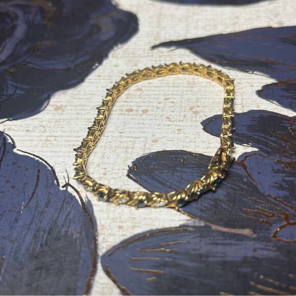 Vintage 80s Gold Vermeil and 925 Sterling Silver Faux Diamond Tennis Bracelet D1 - Picture 2 of 15